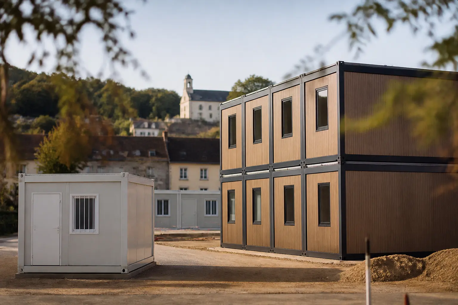 algeco sur chantier modulaire en France, module préfabriqué, bâtiment assemblé, bureau temporaire et salle de classe