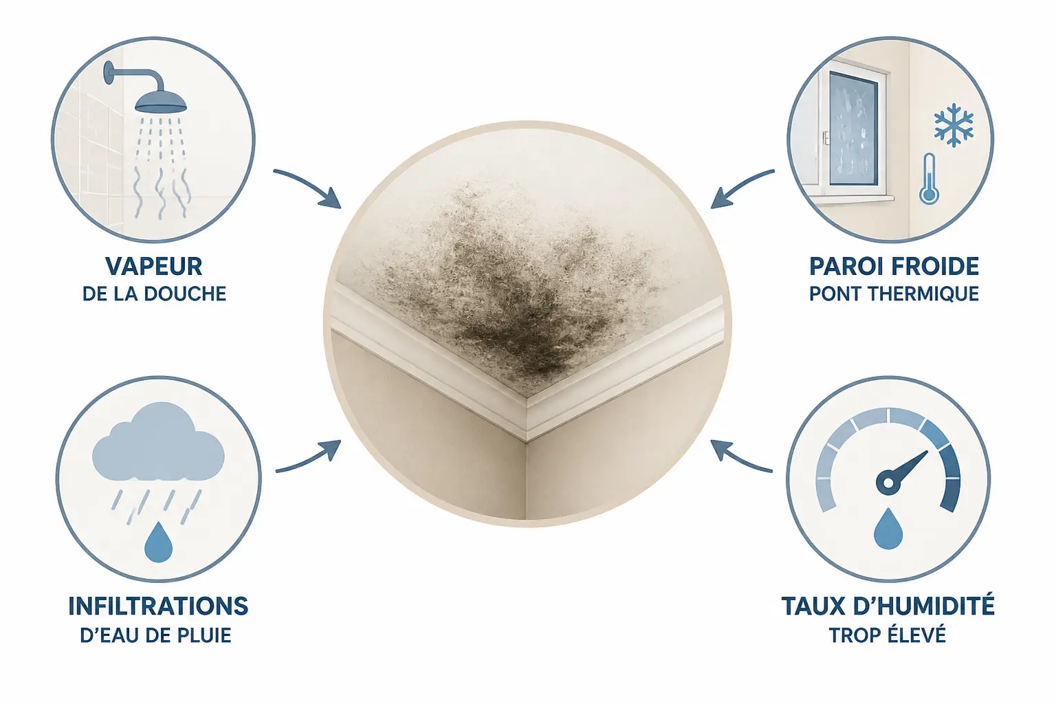 Identifier la cause avant de nettoyer le plafond