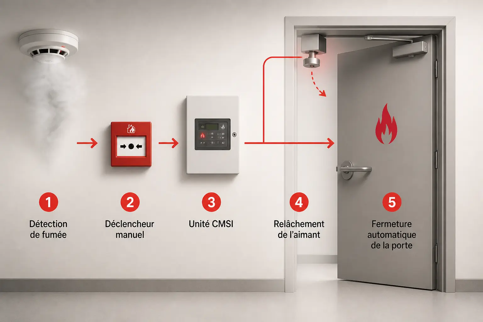 Comment ce bloc-porte réagit dans un système de sécurité incendie
