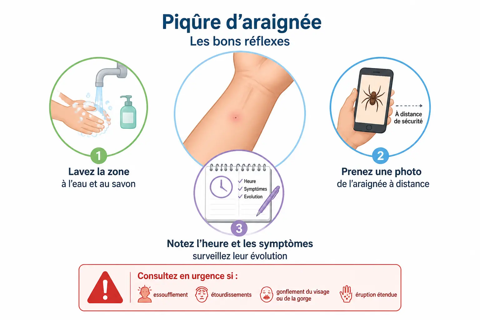 Morsure d’araignée : quoi surveiller et que faire tout de suite
