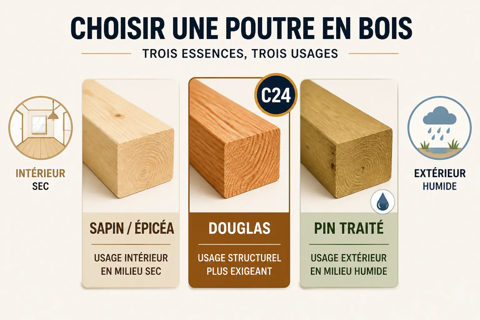 Quel bois choisir selon la pièce, l’humidité et la résistance attendue ?