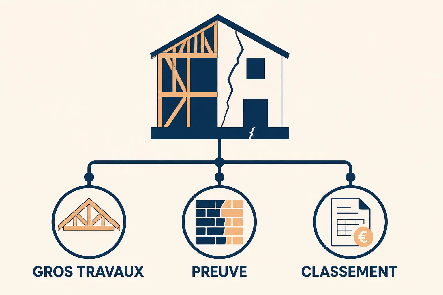 Schéma éditorial des dépenses de grosses réparations effectuées par les nus-propriétaires, avec classement des travaux.