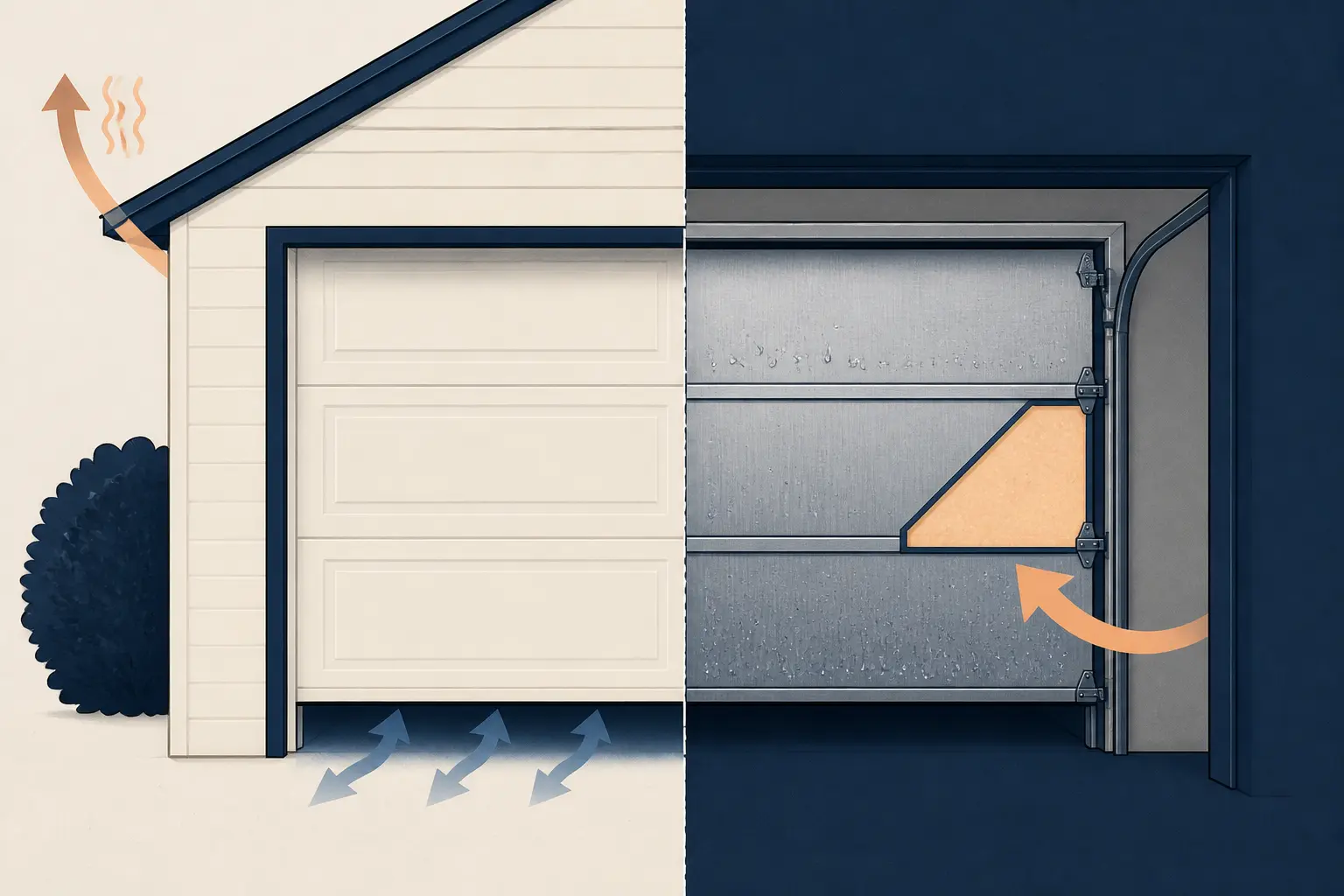 Isolant pour porte de garage : porte sectionnelle, fuite d’air au bas, condensation et panneau isolé.