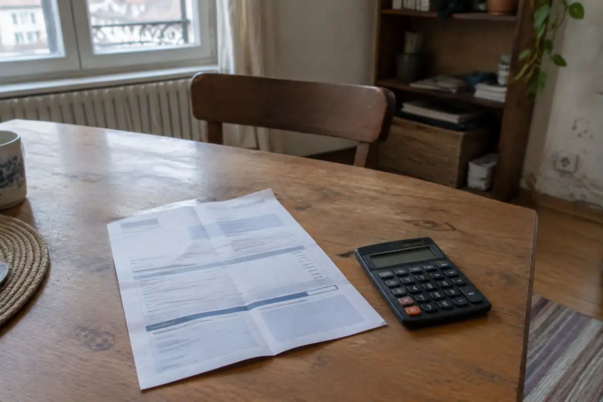 Avis d'imposition et calculatrice sur une table en bois