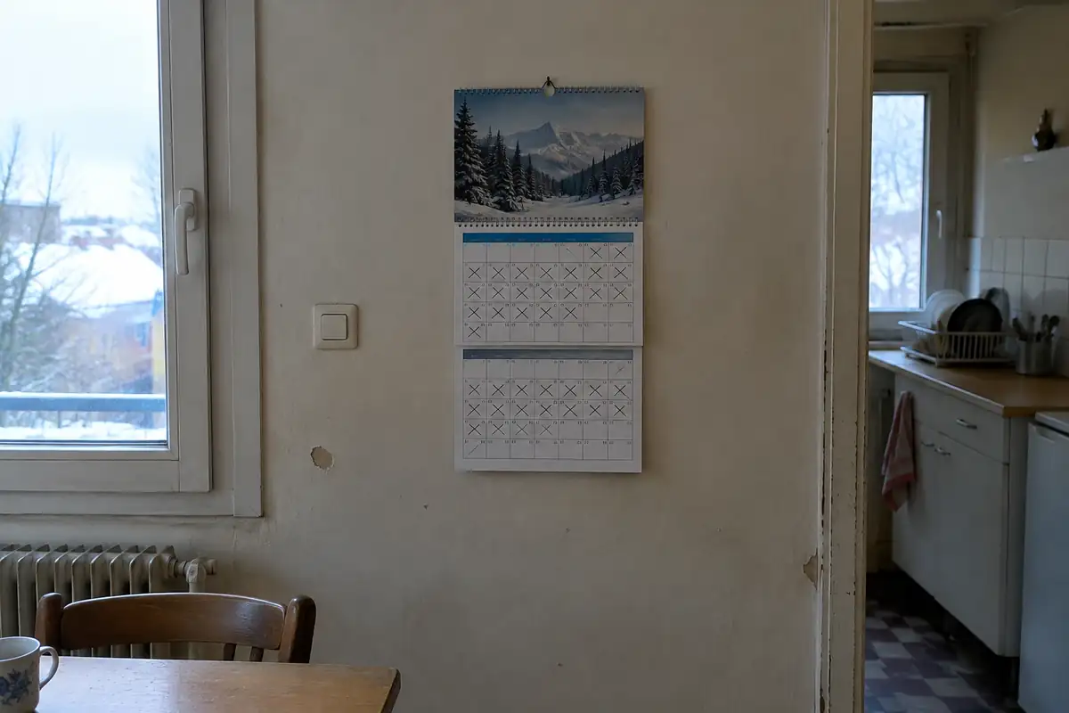 Calendrier mural d'hiver dont deux mois sont rayés